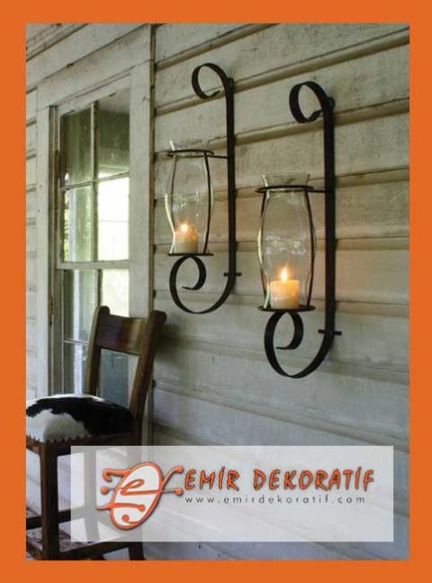 Ferforje Duvar askılı cam mumluklar