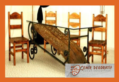 Ferforje ahşap masa sandanyeler